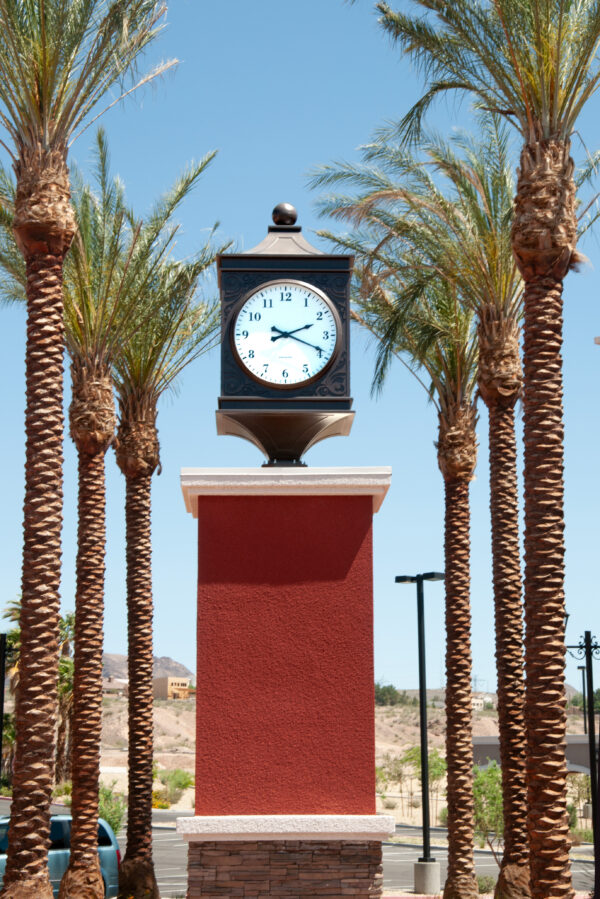 Exterior pedestal clock in Las Vegas, NV.