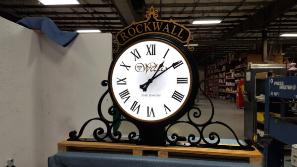 Scroll Mounted Exterior Pedestal Clock in the shop for Willis Fine Jewelers - Rockwall, TX