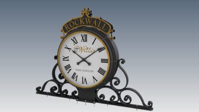 Rendering of Scroll Mounted Exterior Pedestal Clock for Willis Fine Jewelers - Rockwall, TX